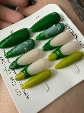 Green Ombré & Neutral Stiletto AND gray marbled square Press-Ons